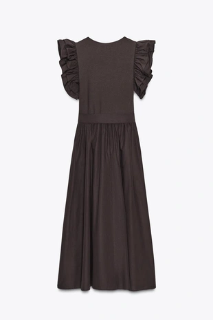 Комбинированное платье с воланами- Заказать в России