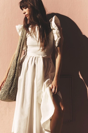 Комбинированное платье с воланами- Заказать в России