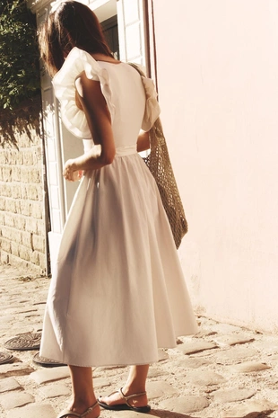 Комбинированное платье с воланами- Заказать в России