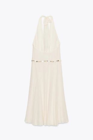 Платье миди с горловиной халтер и бусинами- Заказать в России