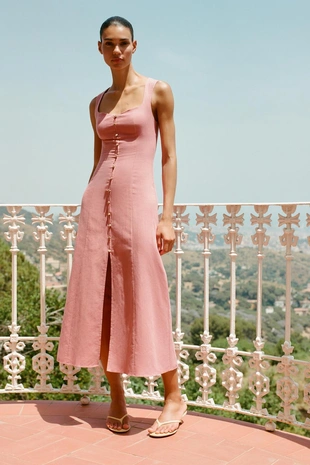 Платье-миди изо льна- Заказать в России