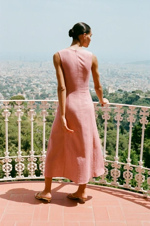 Платье-миди изо льна- Заказать в России