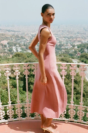 Платье-миди изо льна- Заказать в России