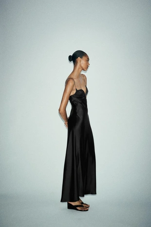 Длинное атласное платье- Заказать в России