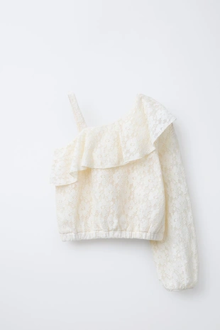 Купить Zara Асимметричный топ с кружевным рисунком и оборкой