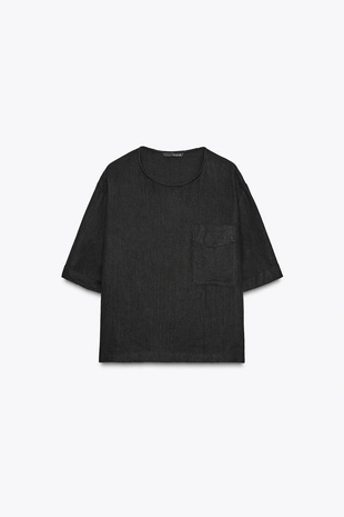 Топ из льна с короткими рукавами ZW COLLECTION- Заказать в России