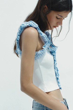 Топ в рубчик в клетку виши- Заказать в России