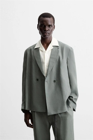 Купить Zara Двубортный костюмный блейзер из 100% льна