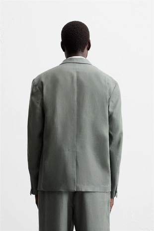 washed green | 0706/728/519 - Zara Двубортный костюмный блейзер из 100% льна