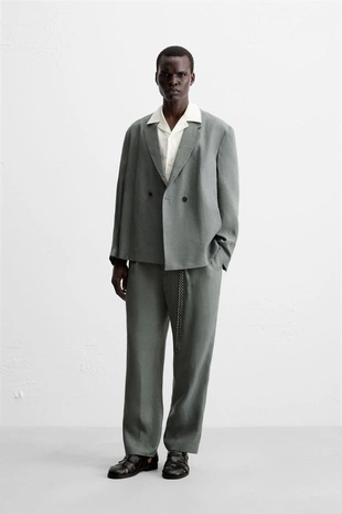 Двубортный костюмный блейзер из 100% льна- Заказать в России