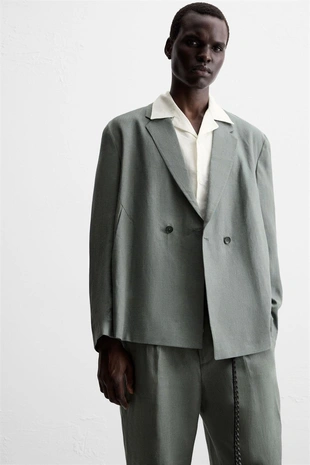 Двубортный костюмный блейзер из 100% льна- Заказать в России