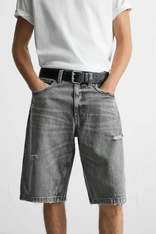 Джинсовые бермуды свободного кроя с дырами- Заказать в России