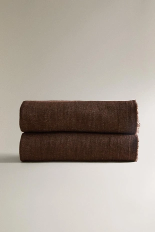 Плед из льна с бахромой- Заказать в России