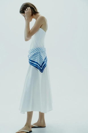 Платье миди в полоску с платком- Заказать в России