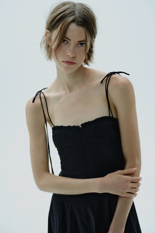 Платье миди из поплина с воланами- Заказать в России