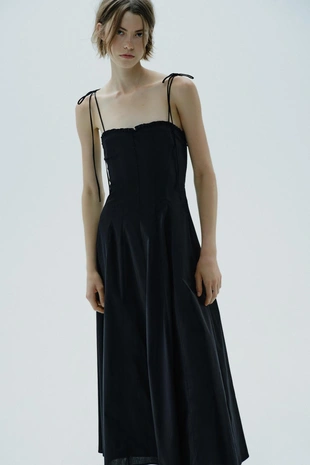 Платье миди из поплина с воланами- Заказать в России