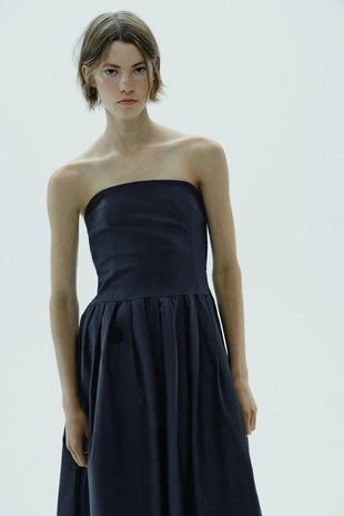 Платье из поплина с открытыми плечами- Заказать в России