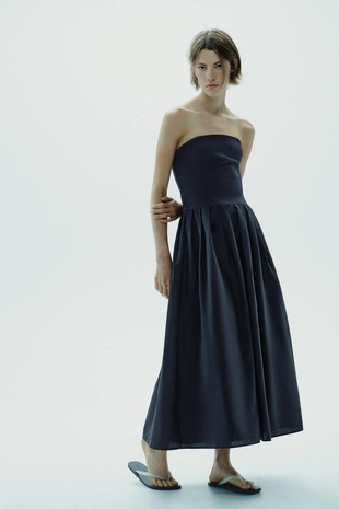 Платье из поплина с открытыми плечами- Заказать в России