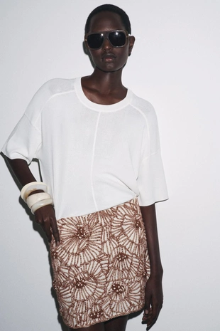 Короткая юбка с вышивкой в виде цветов — ZW COLLECTION- Заказать в России