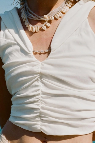 Короткий топ со сборками- Заказать в России