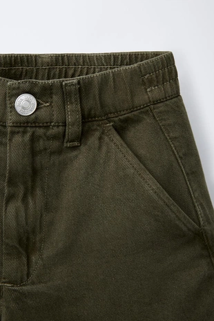 Dark khaki | 6917/759/507 - Zara Прямые бермуды из твила с этикеткой