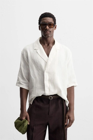 Рубашка-кимоно из 100% льна- Заказать в России