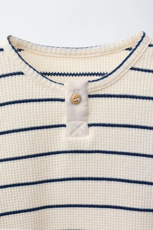 Light ecru | 4805/595/959 - Zara Вафельная футболка в полоску
