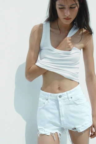 Джинсовые шорты-бананы TRF с высокой посадкой- Заказать в России