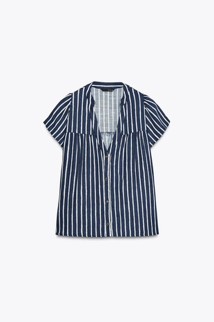 Полосатая рубашка из льна- Заказать в России