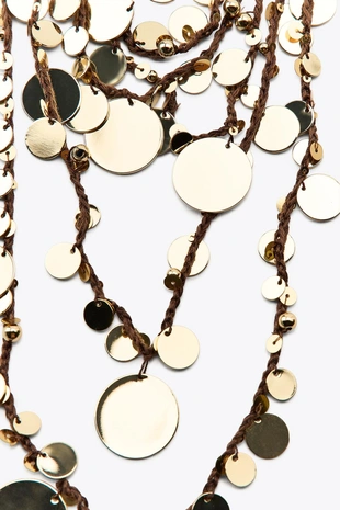 Ожерелье-каскад из шнурков с монетами- Заказать в России