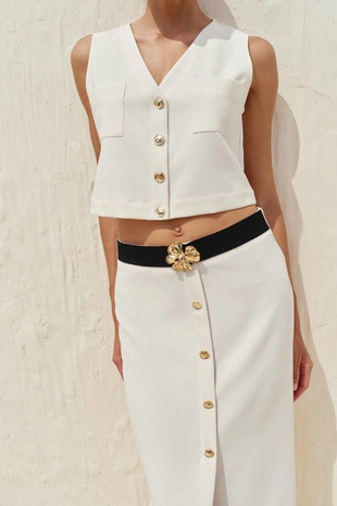 Юбка-миди из крепа с ремнем- Заказать в России