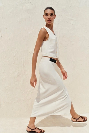 Юбка-миди из крепа с ремнем- Заказать в России