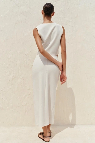 Юбка-миди из крепа с ремнем- Заказать в России