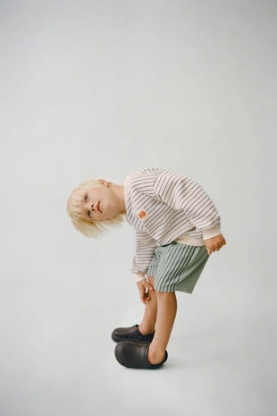 Комбинированные прямые шорты-бермуды в полоску- Заказать в России