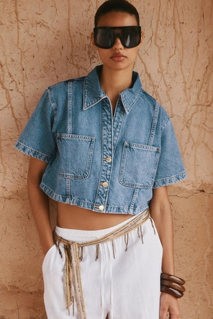 Короткая джинсовая рубашка Z1975- Заказать в России