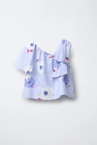 Light blue | 6130/195/406 - Zara Асимметричный топ с цветочным принтом