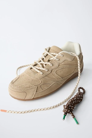 Brown | 3376/530/700 - Zara Кожаные кроссовки на шнурках