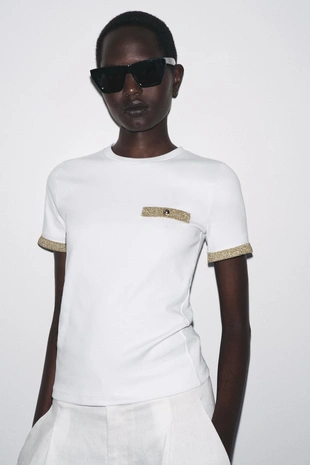 Футболка из ткани с металлизированной нитью- Заказать в России