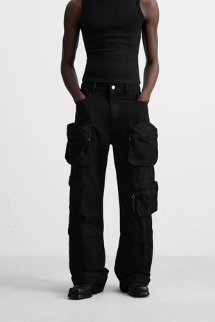 Джинсовые брюки карго с карманами- Заказать в России