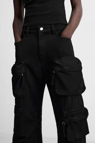 Джинсовые брюки карго с карманами- Заказать в России
