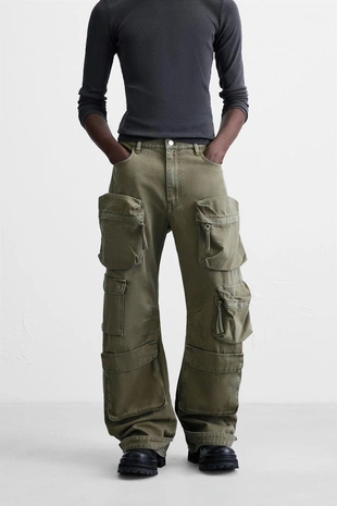 Джинсовые брюки карго с карманами- Заказать в России