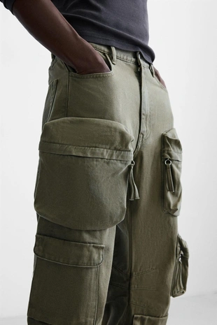 Джинсовые брюки карго с карманами- Заказать в России