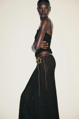 Длинная расклешенная кружевная юбка- Заказать в России