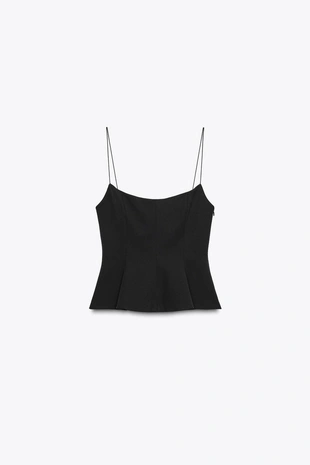 Топ из эластичной ткани с баской- Заказать в России