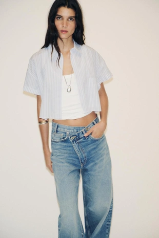 Укороченная рубашка из поплина- Заказать в России