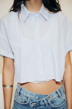 Укороченная рубашка из поплина- Заказать в России