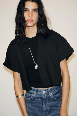 Укороченная рубашка из поплина