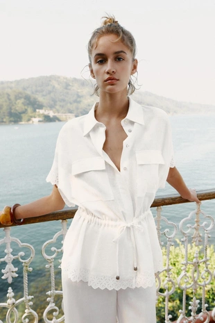Рубашка из рами с кружевом- Заказать в России