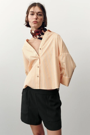 Рубашка из поплина в полоску с широкими рукавами- Заказать в России