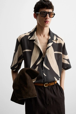 Рубашка с принтом листьев- Заказать в России